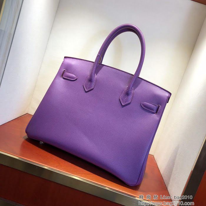 HERMES愛馬仕 鉑金包 Birkin 30cm Epsom P9 Anemonb 海葵紫 金扣 頂級工藝 純手縫蠟線 時尚手提包  Ama1207
